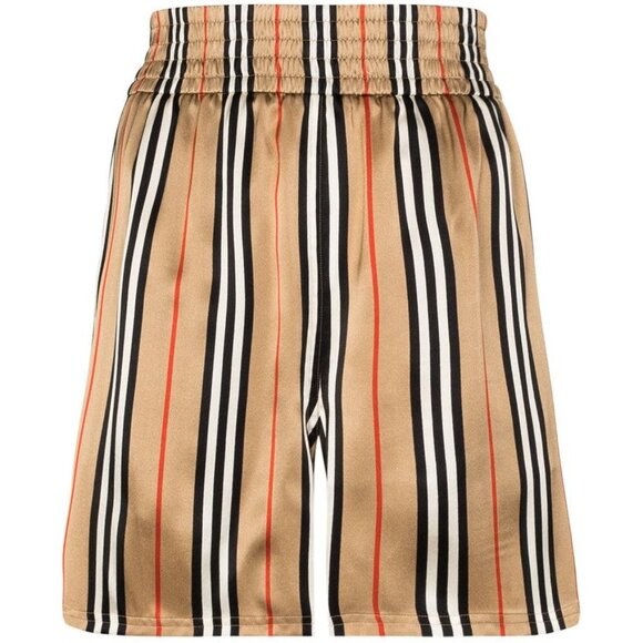 BURBERRY MARSETT ICON STRIPED SILK SHORTS Size 12 - Picture 2 of 8